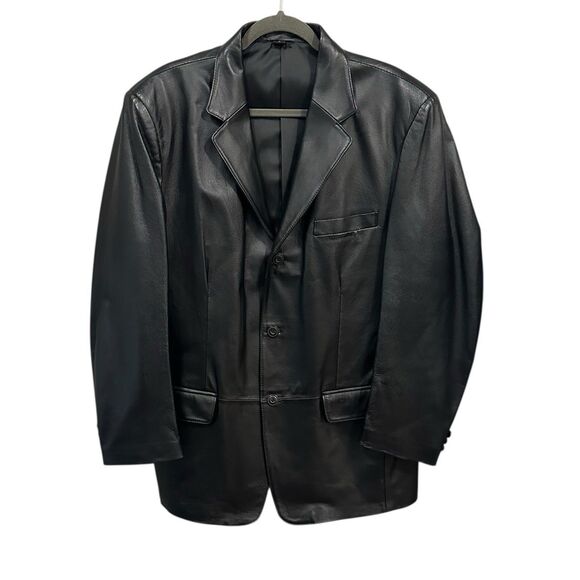 Black Genuine M Leather Blazer Jacket 90s 2000s Goth Grunge Streetwear Oversized - Picture 3 of 9
